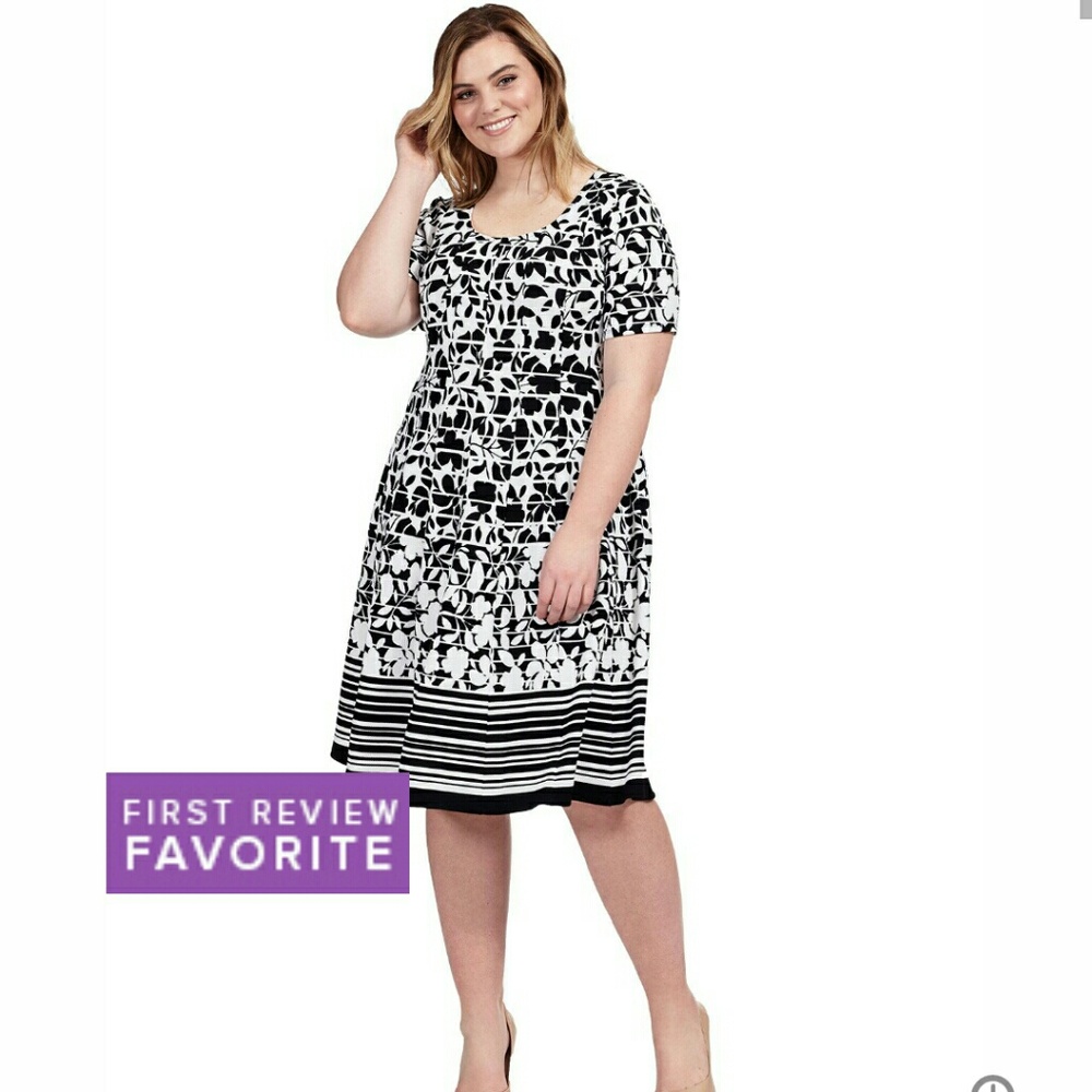 Robbie Bee - Floral Black and White Dress